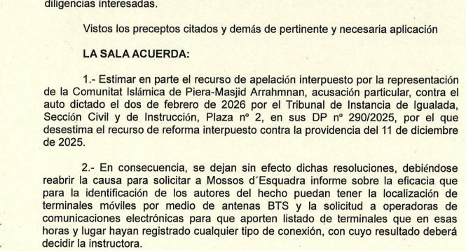 Parte dispositiva de la resolución de la Audiencia sobre el caso Piera