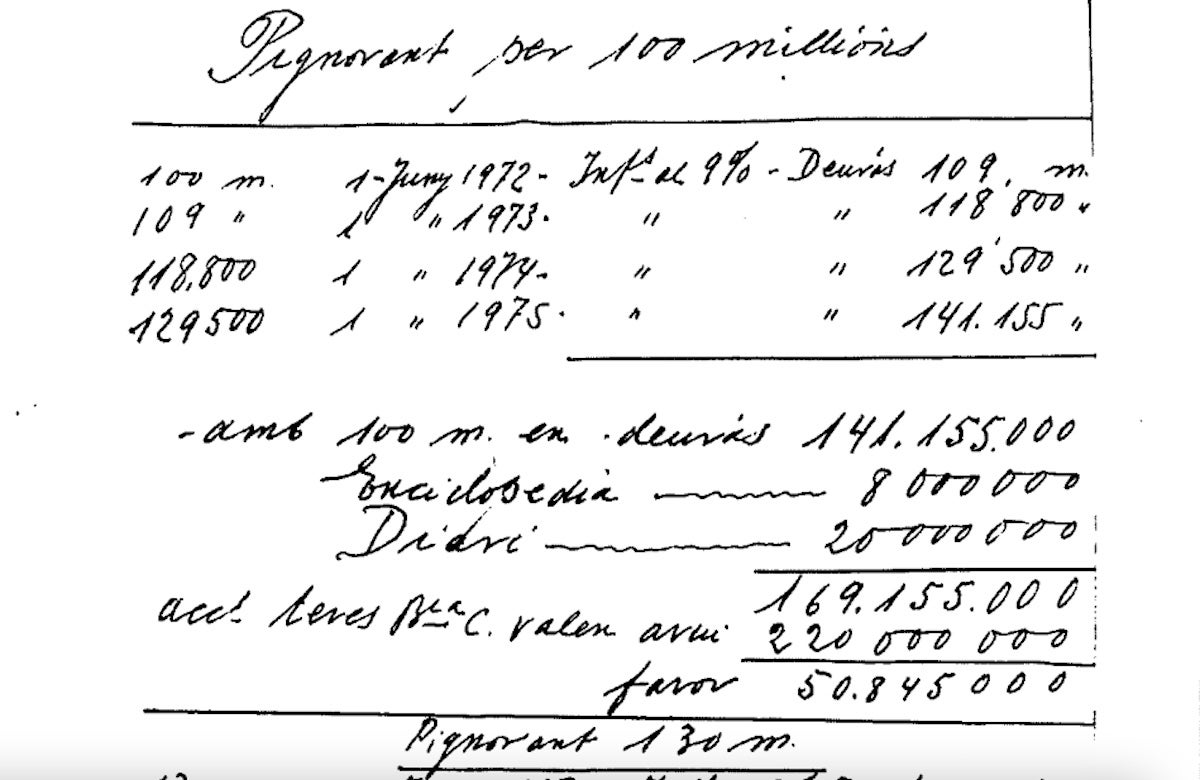 Part de manuscrit amb els comptes que proposava Florenci Pujol amb els diners del patrimoni