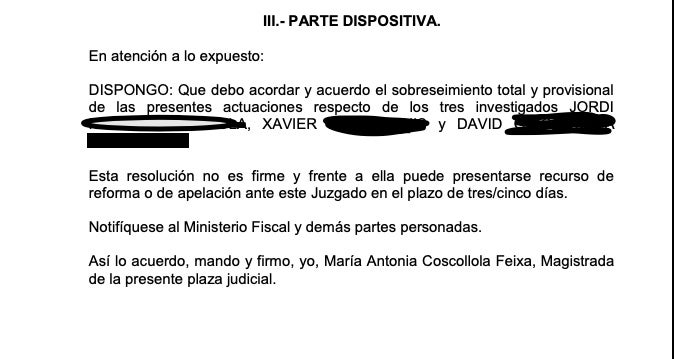 Parte dispositiva del auto/QS