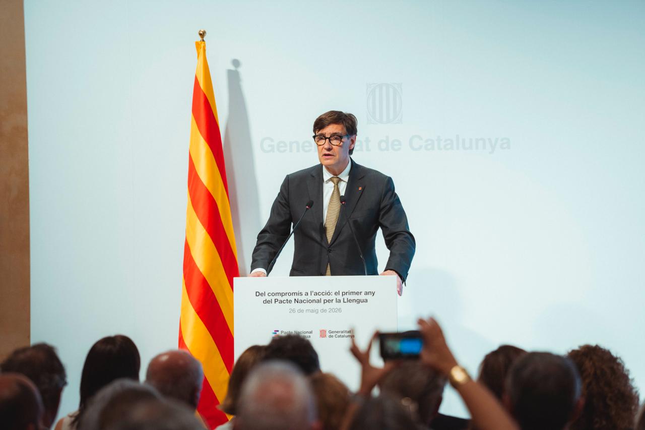 El presidente de la Generalitat, Salvador Illa, durante el acto / Arnau Carbonell Vidal