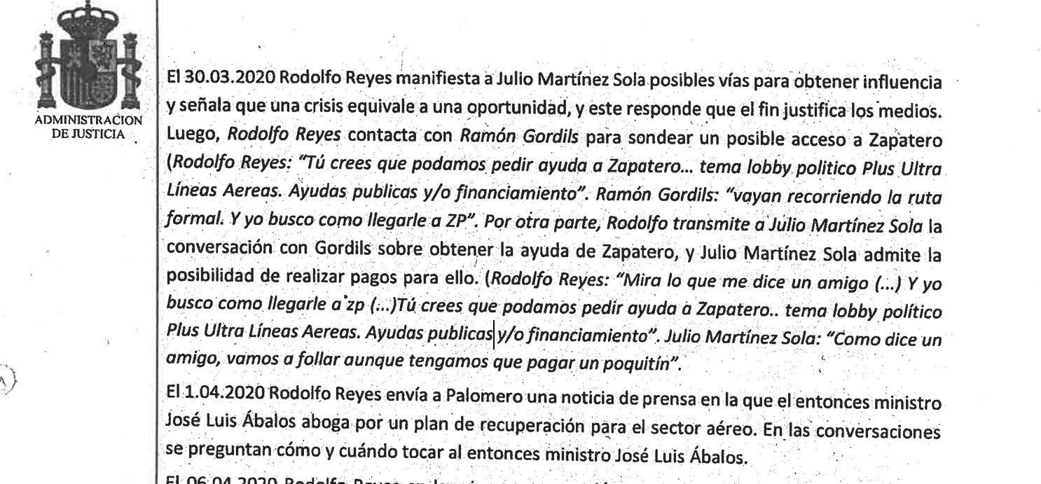 Part de les transcripcions dels missatges de la trama que presumptament i segons el jutge liderava Zapatero/QS