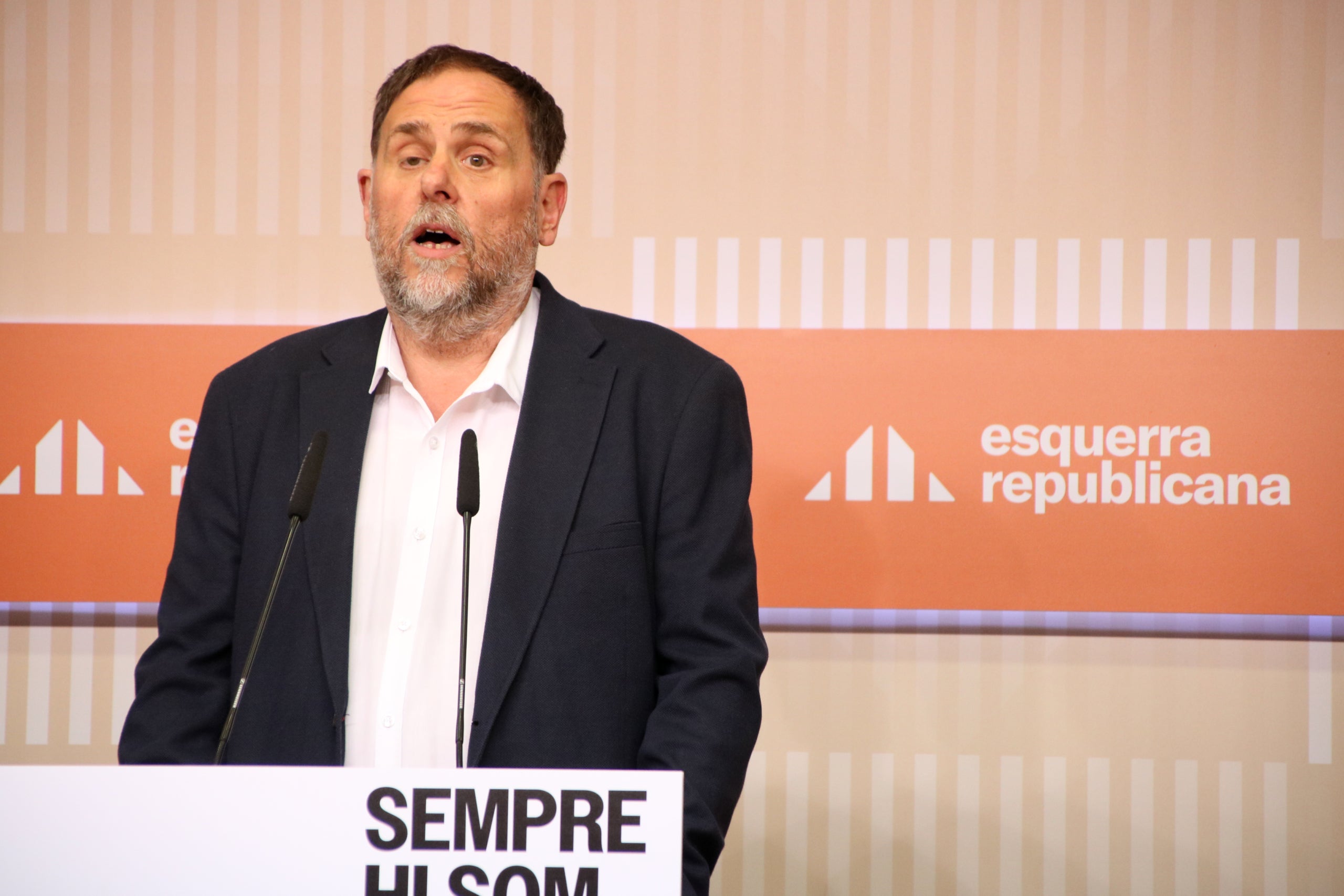 El presidente de ERC, Oriol Junqueras, en rueda de prensa por el acuerdo de presupuestos | Sara Soteras (ACN)