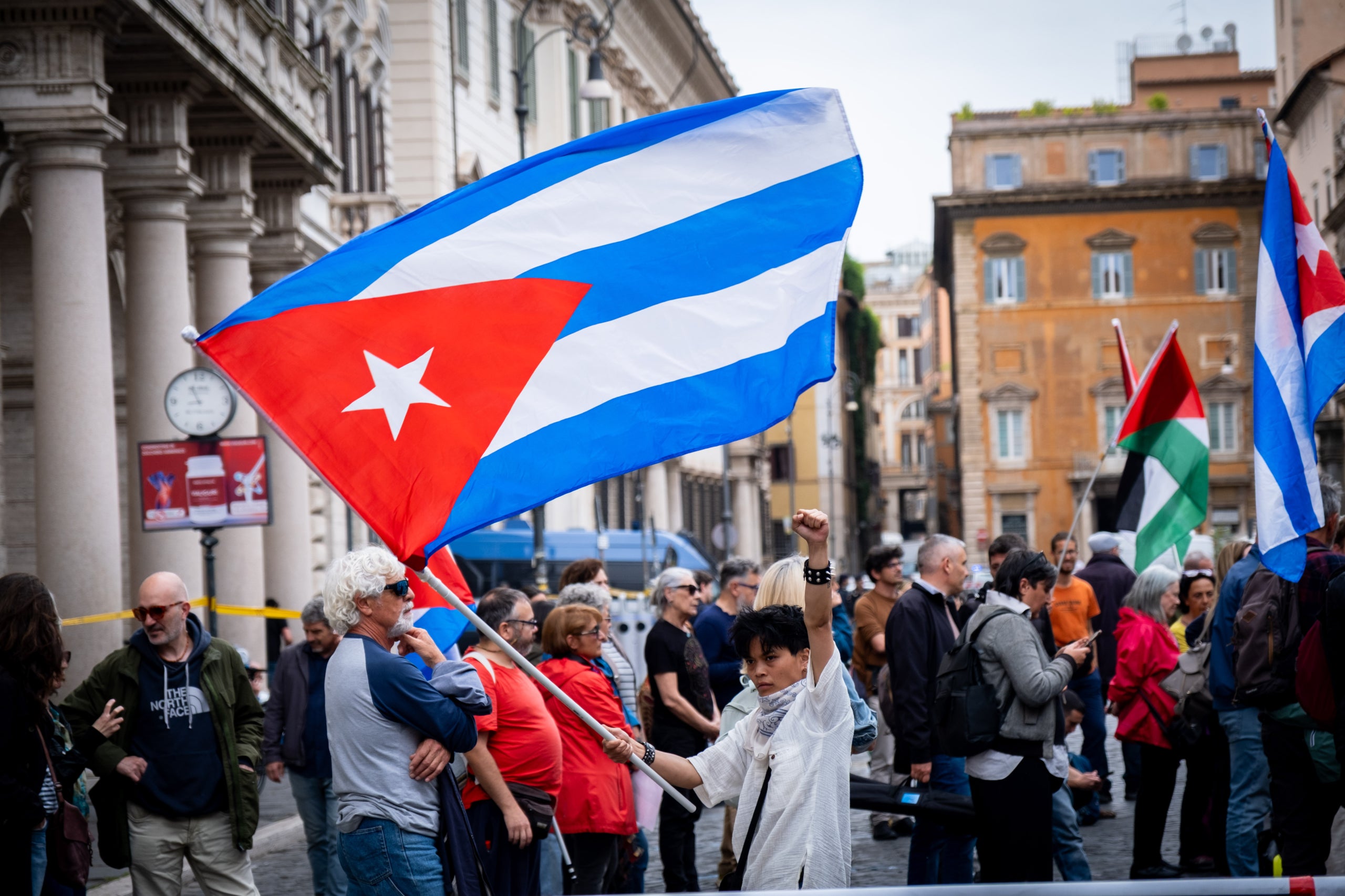 Protestas en la calle el día que Marco Rubio, Secretario de Estado de los Estados Unidos, se reunió con la primera ministra italiana Giorgia Meloni. Europa Press / Contacto / Marco Di Gianvito