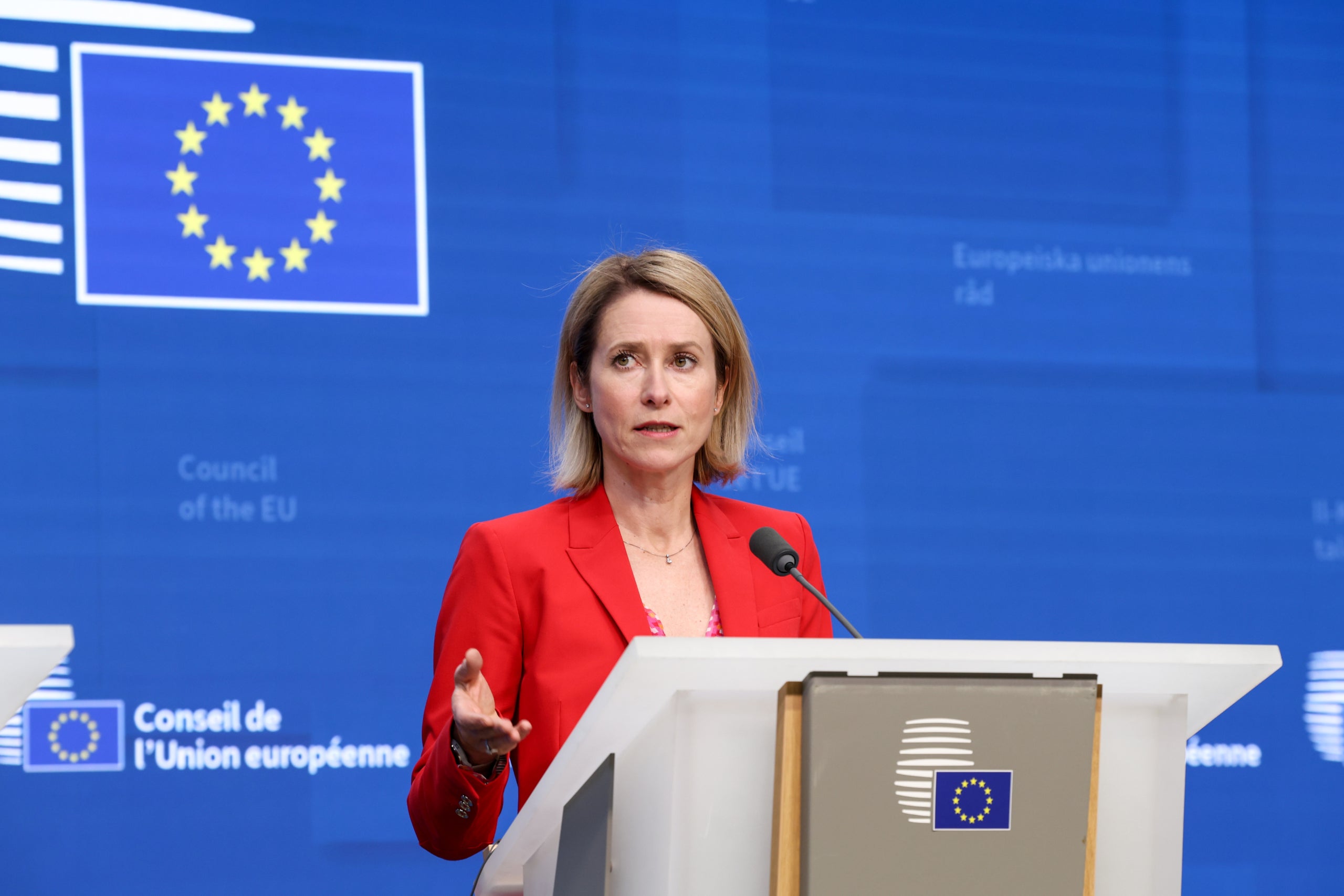  L'Alta Representant de la Unió Europea per a Política Exterior, Kaja Kallas, en una roda de premsa des de Brussel·les. ALEXANDROS MICHAILIDIS