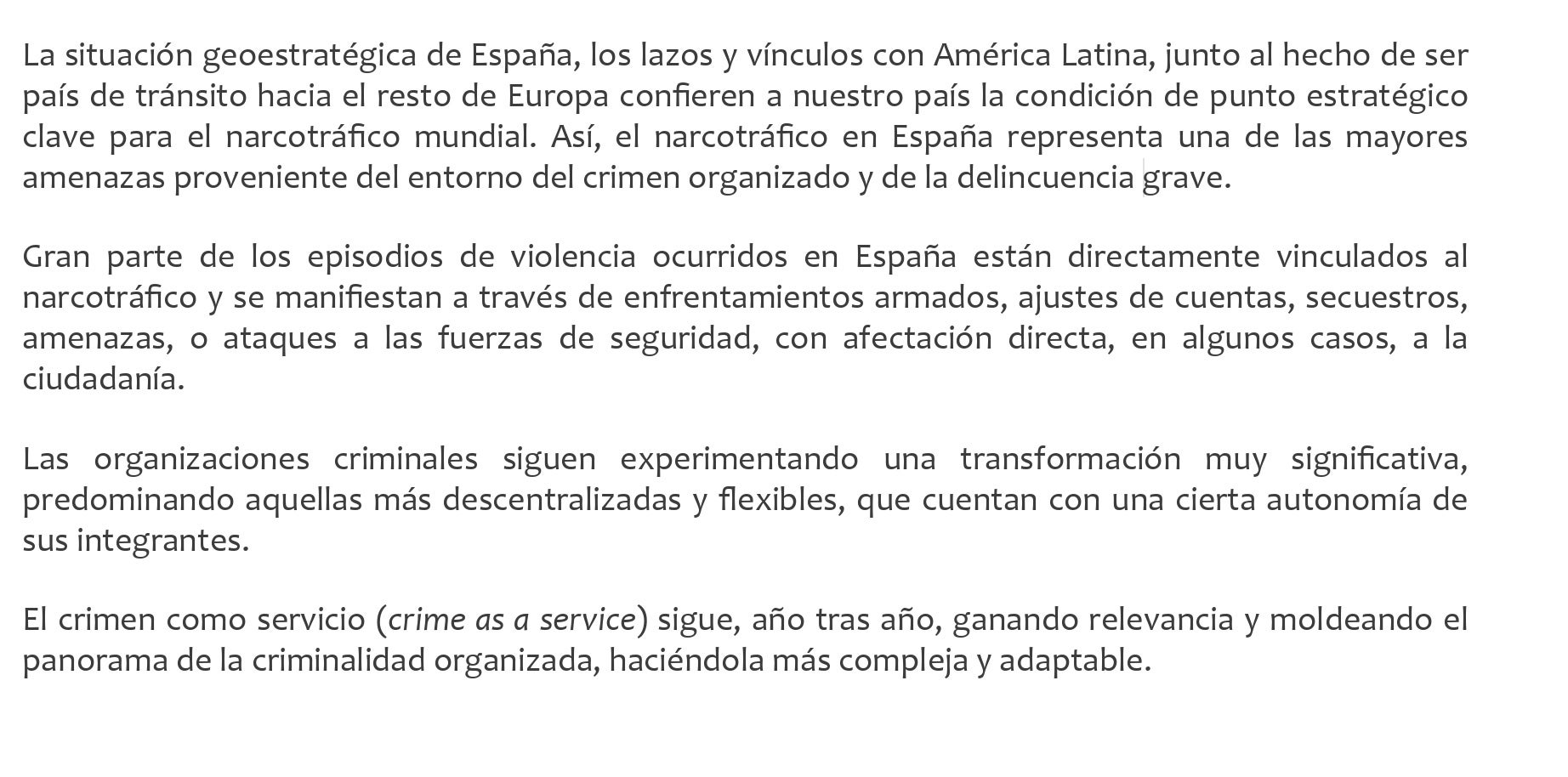 Part de l'informe de Seguretat Nacional 2025 que alerta sobre les conseqüències del narcotràfic
