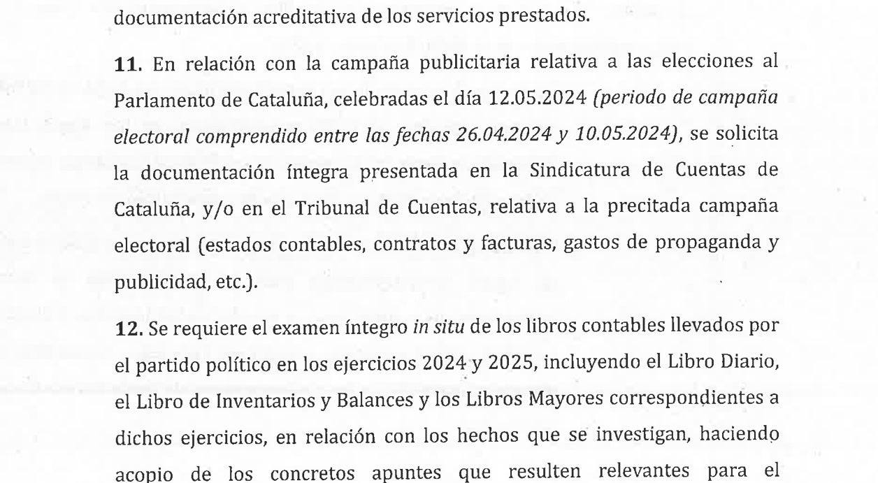 Part de la interlocutòria del jutge que demana informació al PSC