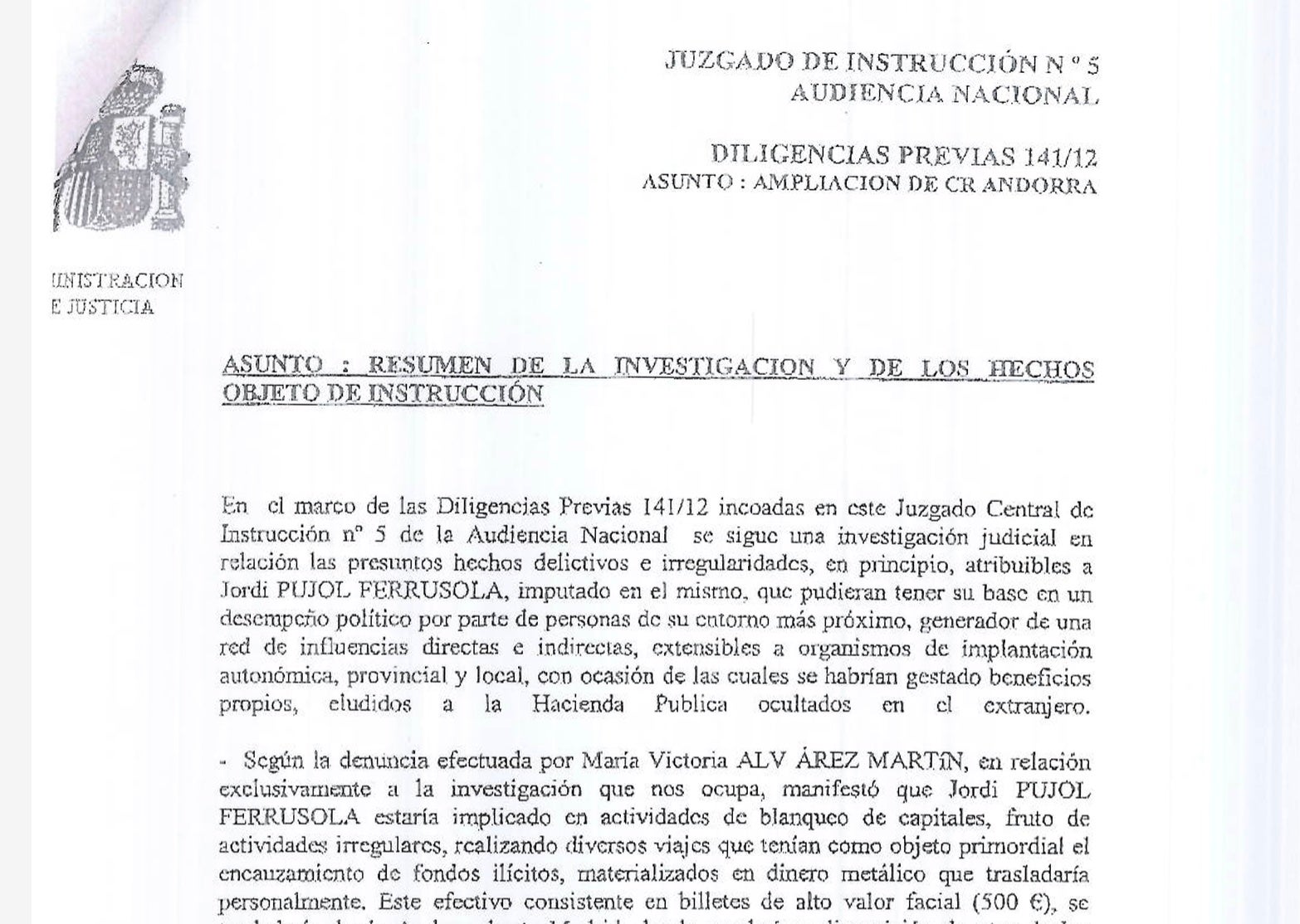 El document apròcrif enviat per l'Audiència Nacional a Andorra/QS