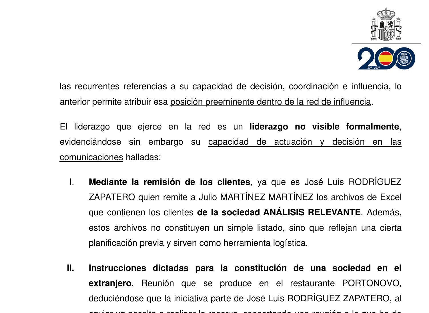 Una de las descripciones de los atestados que incluye el sumario sobre Zapatero/QS