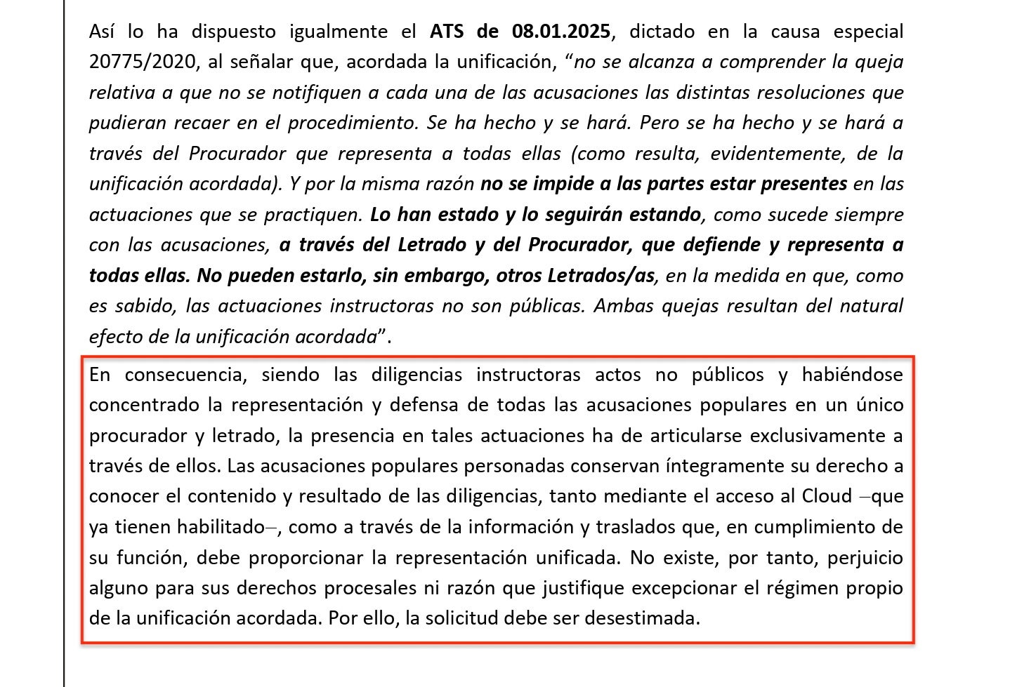 Part de la interlocutòria on el magistrat Calama recorda que no les diligències no són actes públics/QS