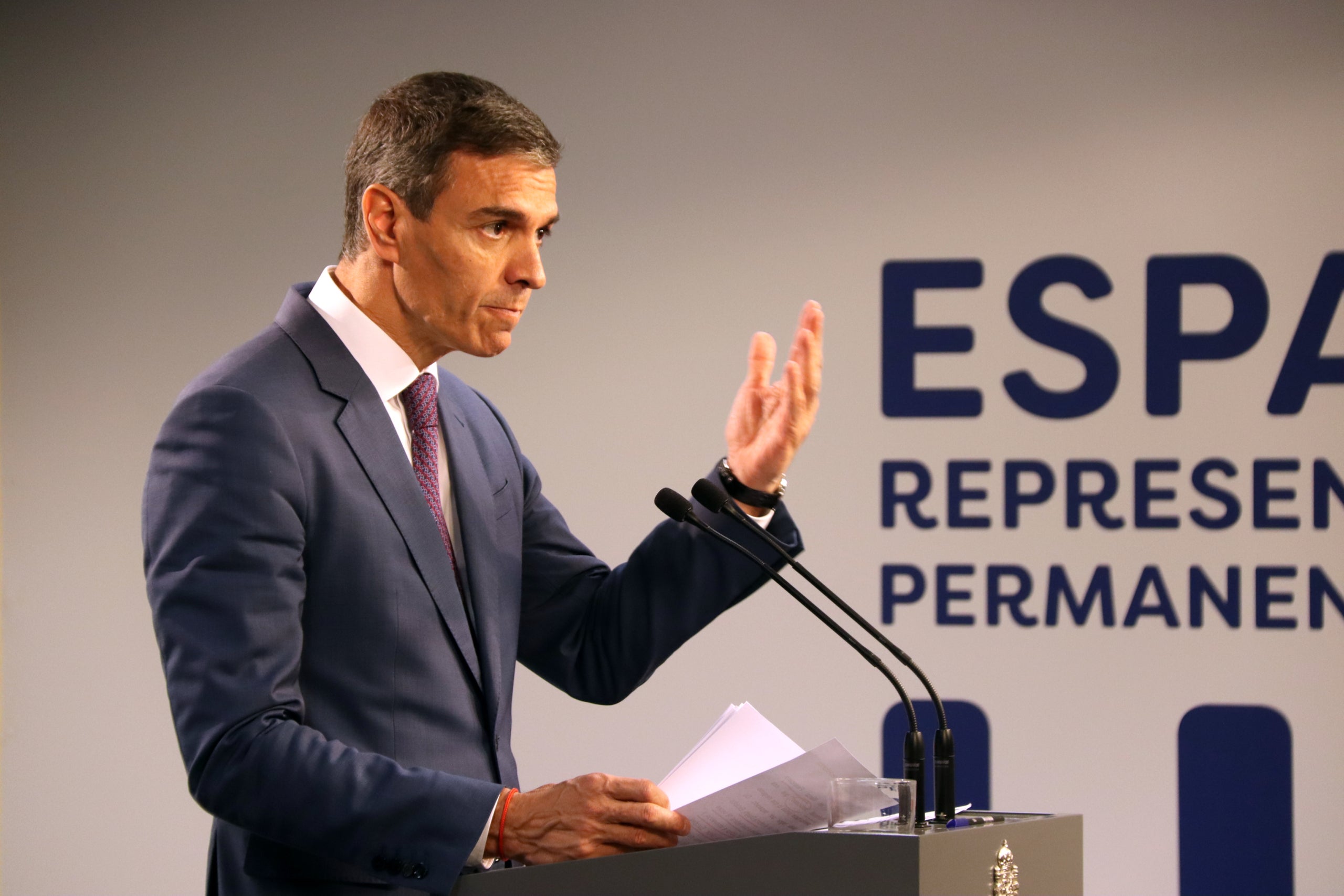 Pedro Sánchez durant una roda de premsa celebrada a Brussel·les / ACN