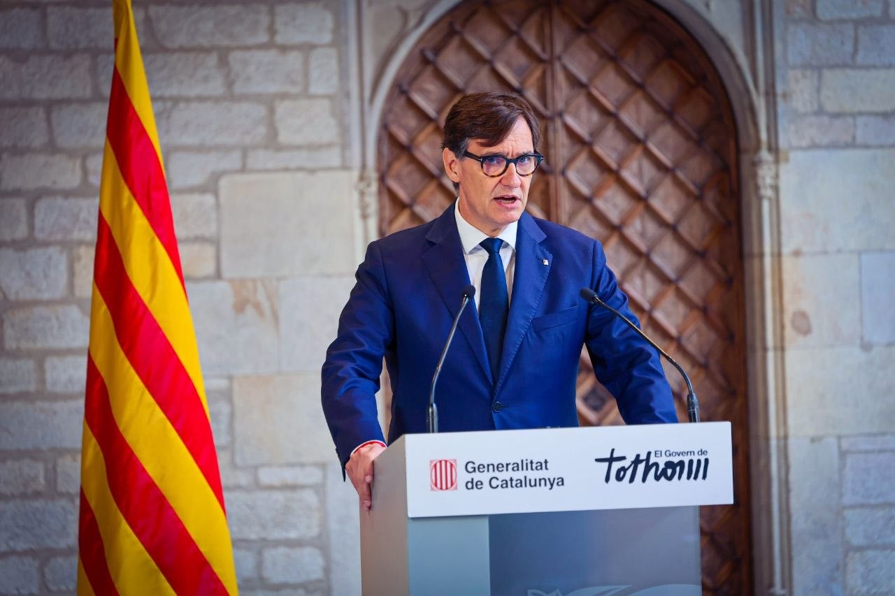 El president de la Generalitat, Salvador Illa, durant la declaraci&oacute; institucional a la Galeria G&ograve;tica del Palau | Jordi Bedmar - Govern de la Generalitat (ACN)
