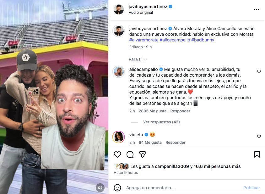 Alice Campello confirma la notícia en un comentari a Instagram