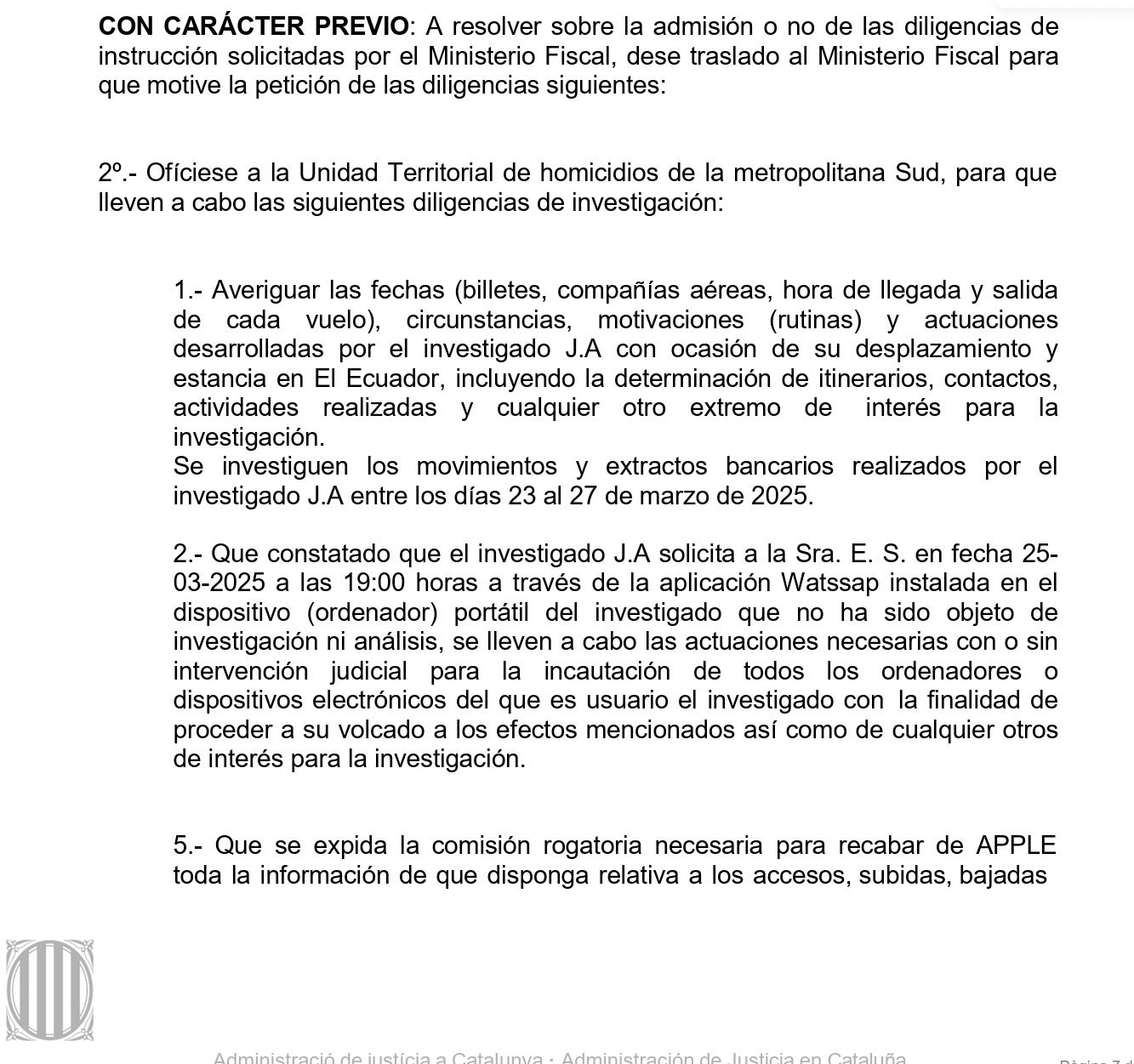 Part de la resolució de la jutgessa del cas Andic on demana més diligències d'investigació/QS
