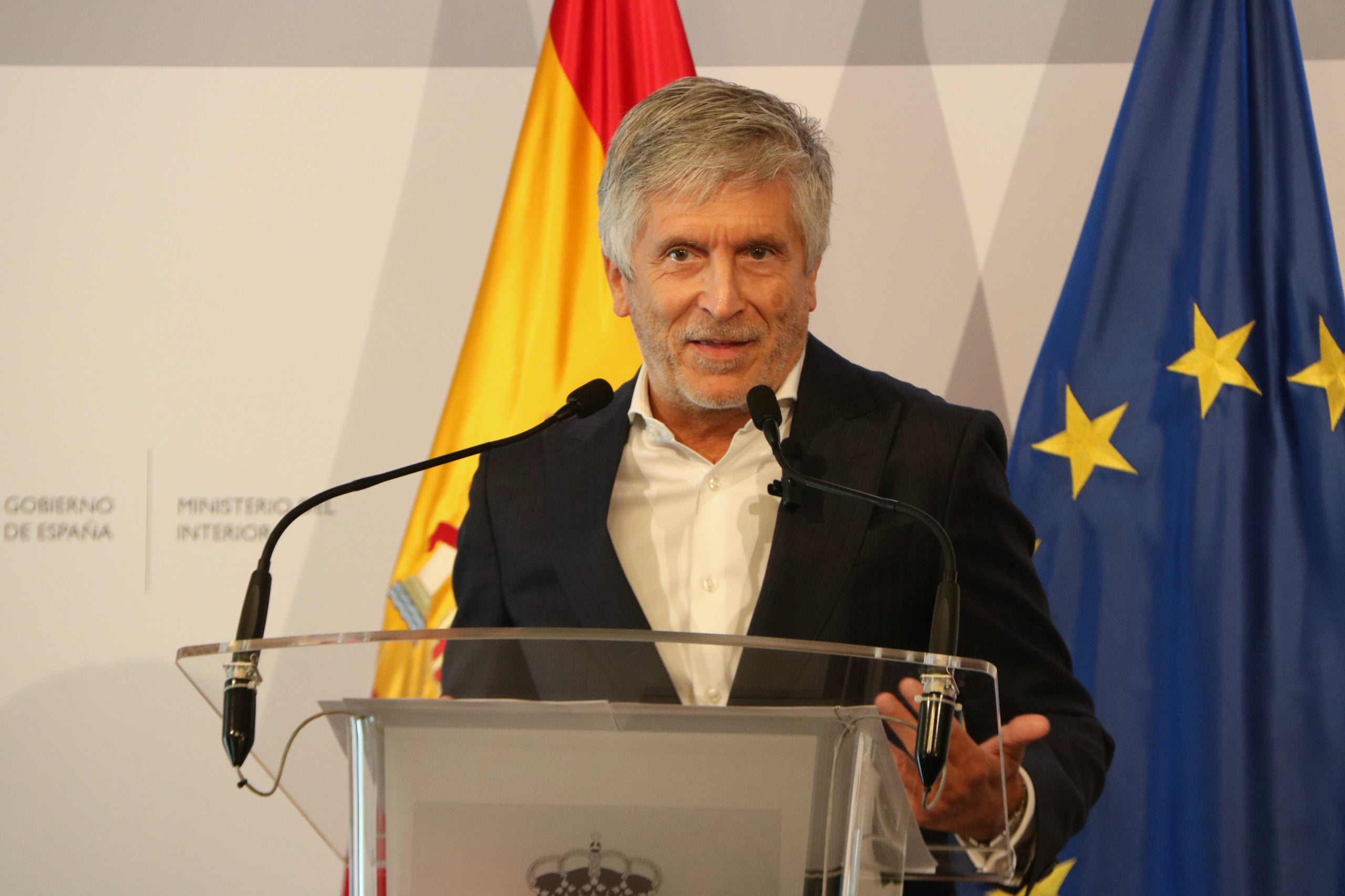 El ministre de l'Interior, Fernando Grande Marlaska, en una compareixen&ccedil;a a la seu del ministeri / EP