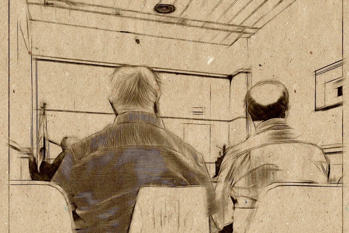 Una imagen retocada con Grphite de la sala de vistas con los dos acusados/QS