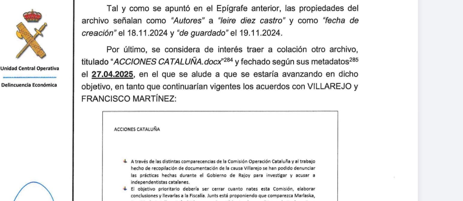 El atestado del UCO donde consta la existencia del documento Acciones Cataluña/QS