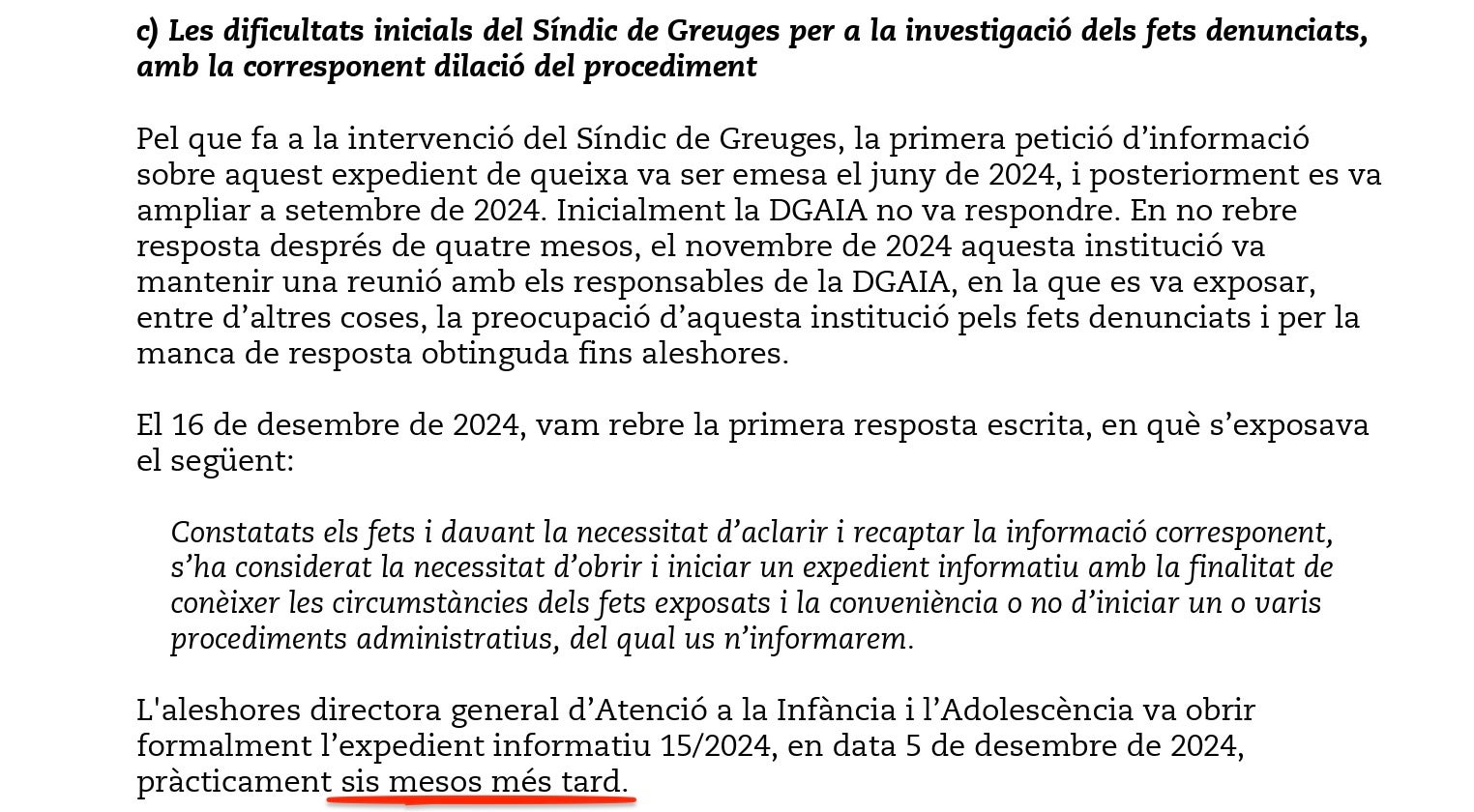 Part de l'informe de la Sindicatura de Greuges al que ha tingut accés El Món sobre la DGAIA/QS