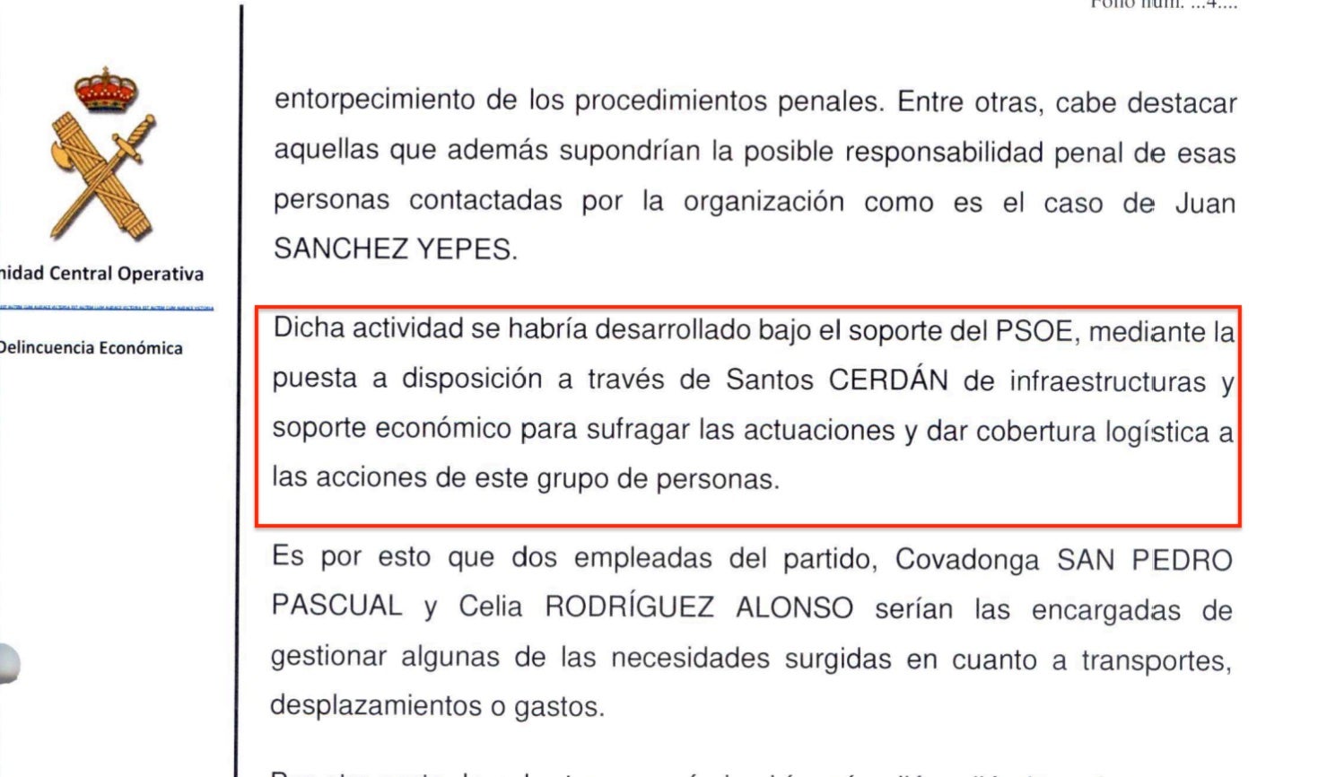 Part de l'atestat de l'UCO on apunta directament al PSOE de la clavaguera/QS