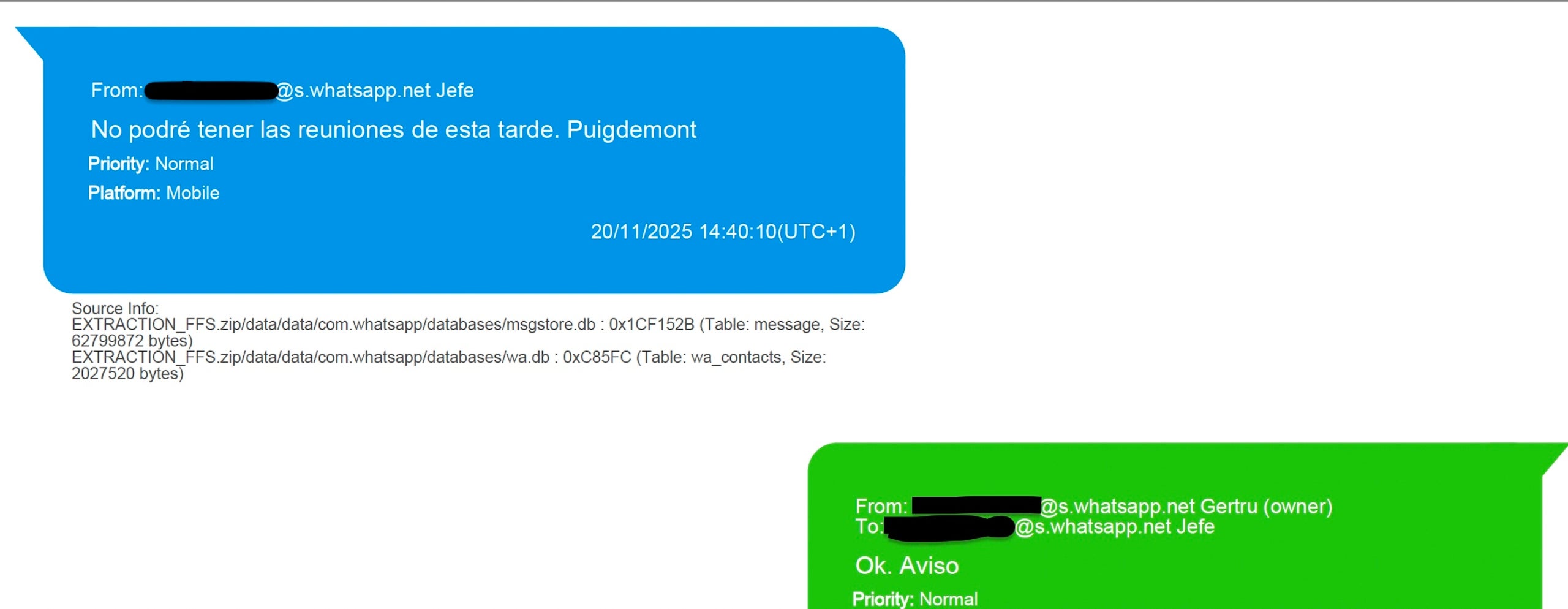 Part del xat entre Zapatero i la seva secretària que mostra la importància de les trobades amb Puigdemont/QS