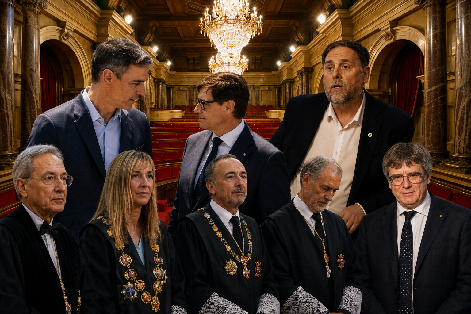 Una imagen de los protagonistas de la nueva etapa del procés con imágenes del Parlamento y de la ACN