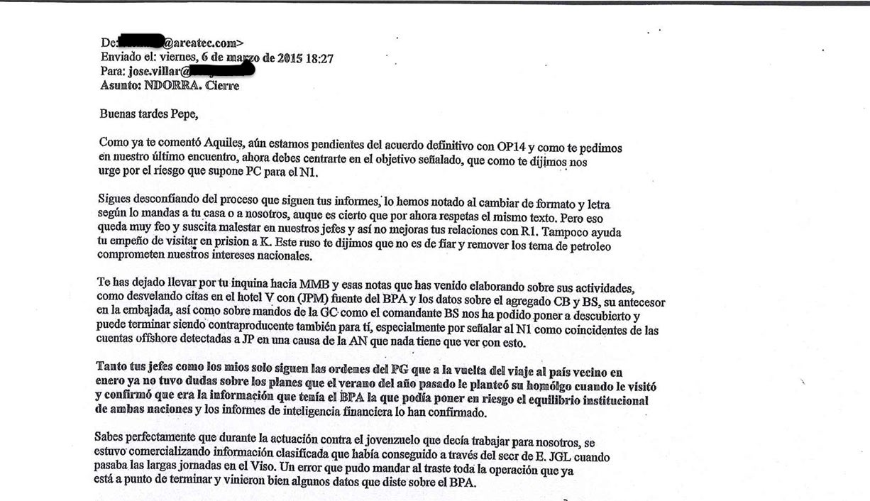 El mail del 6 de marça aportat per la defensa de la BPA a la investigació judicial al Principat per la trama andorrana de l'operació Catalunya/QS