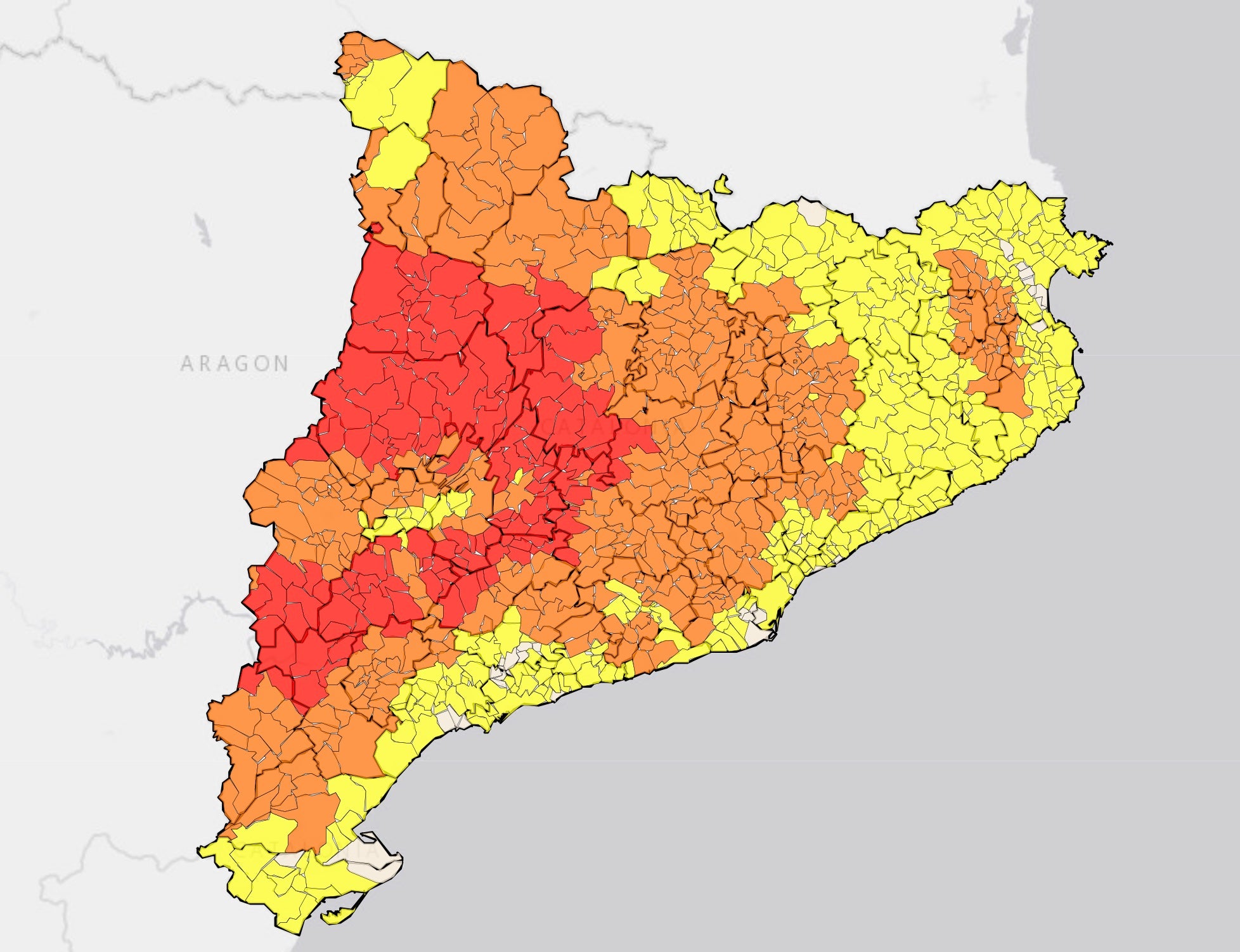 El mapa de riesgo de incendio por municipios de la Generalitat se actualiza cada día