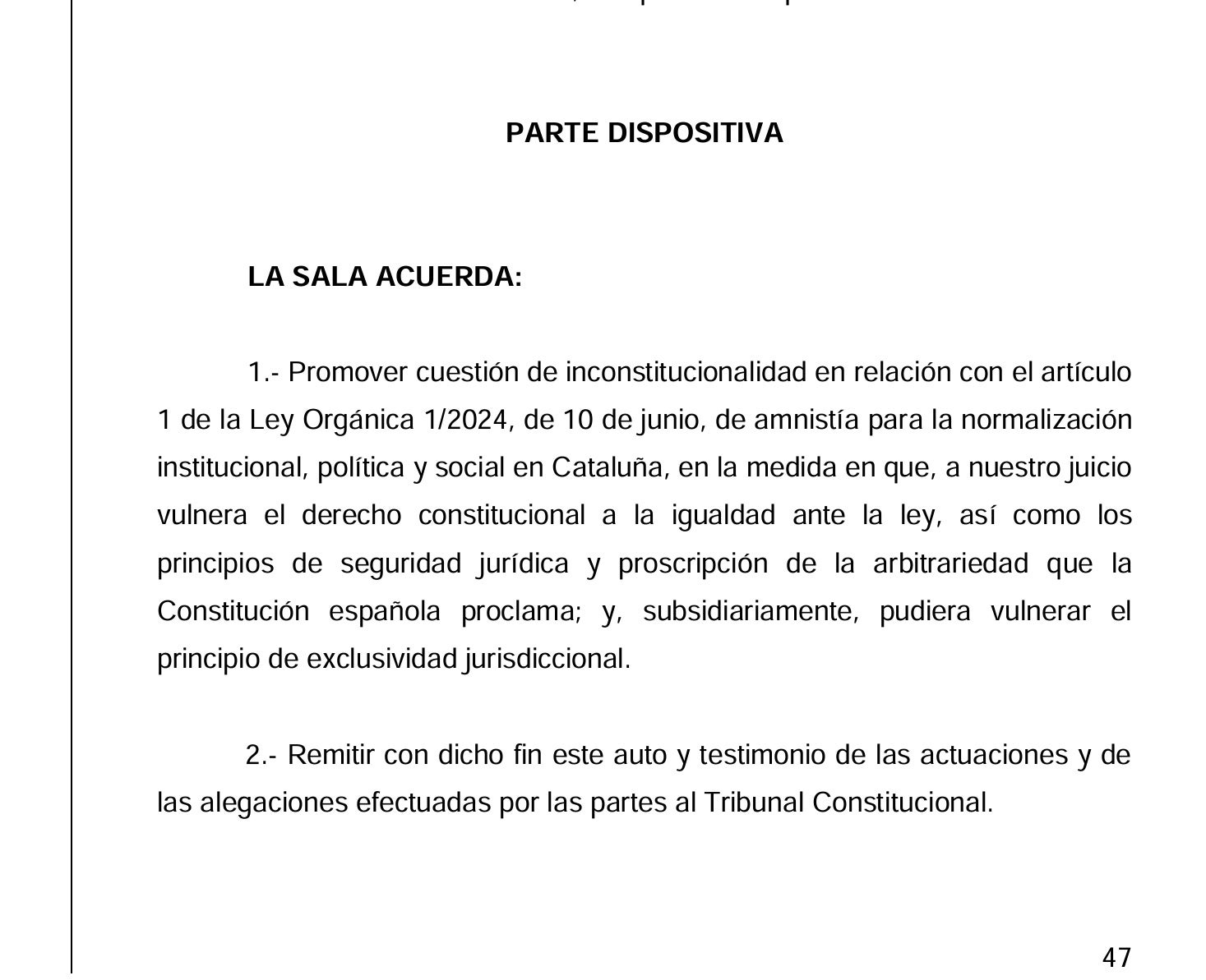 La qüestió d'inconstitucionalitat presentada pel Suprem que no tenia res a veure en un cas que encara no s'ha resolt sobre la Mesa del Parlament que presidia Roger Torrent/QS