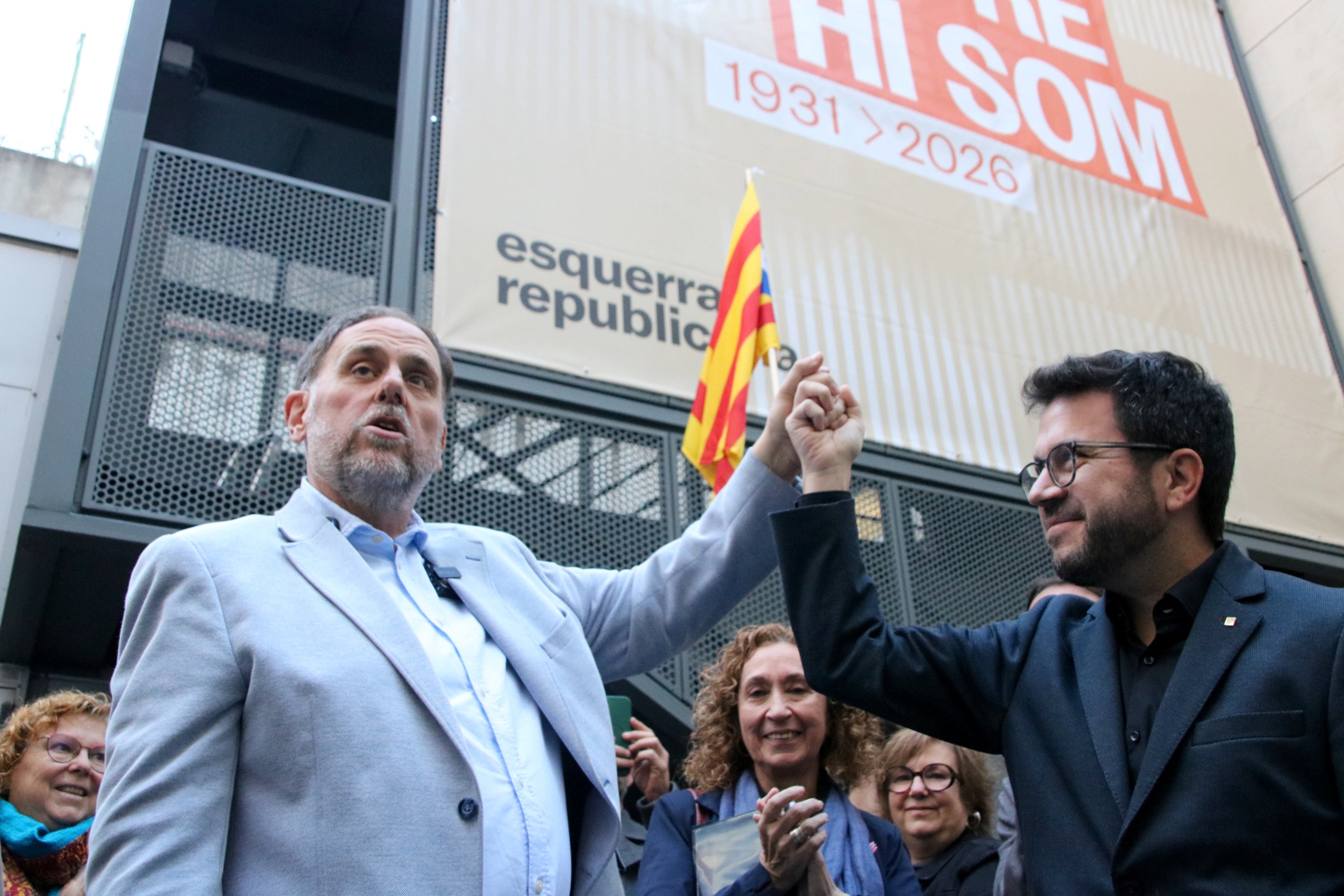 El president d'ERC, Oriol Junqueras, i l'expresident de la Generalitat, Pere Aragonès, celebren l'amnistia / ACN