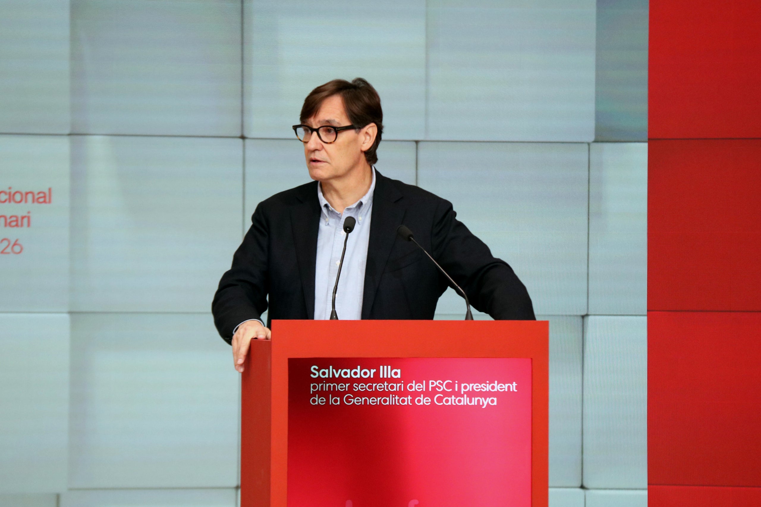 El president de la Generalitat i primer secretari del PSC, Salvador Illa, durant la seva intervenció al Consell Nacional del partit. | Andrea Salazar (ACN)