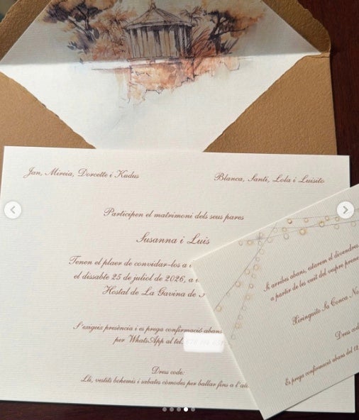 Així eren les invitacions a la boda de Susanna Griso - Instagram