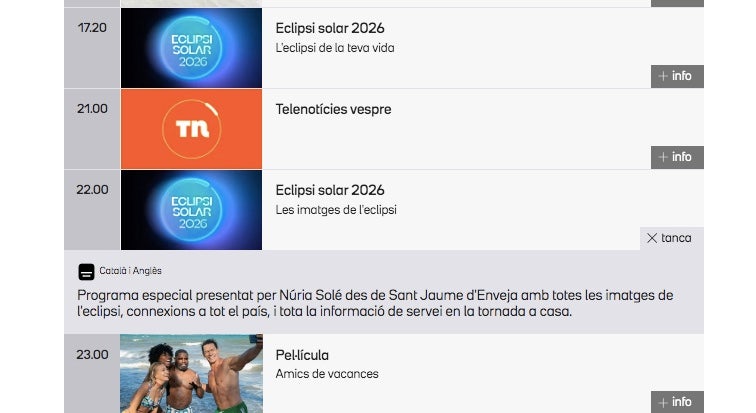 Així queda la programació de TV3 per al dia de l'eclipsi