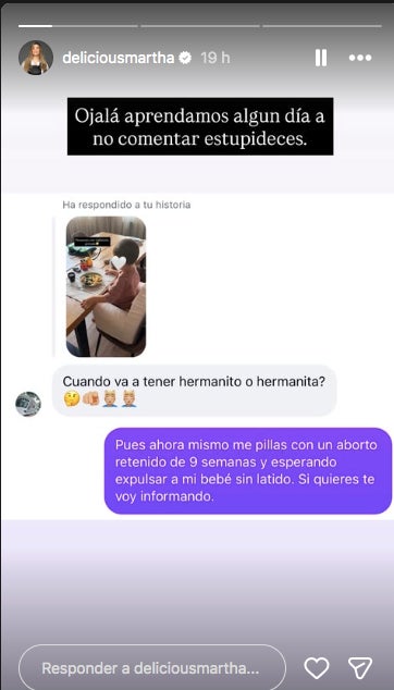 Delicious Martha anuncia que ha sufrido un aborto - Instagram