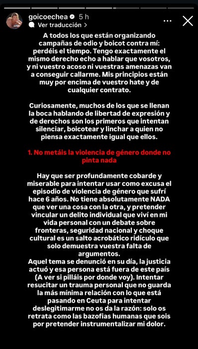 Jessica Goicoechea envia un comunicat després de la polèmica - Instagram
