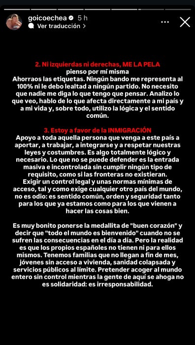 La model no es talla en el seu perfil d'Instagram