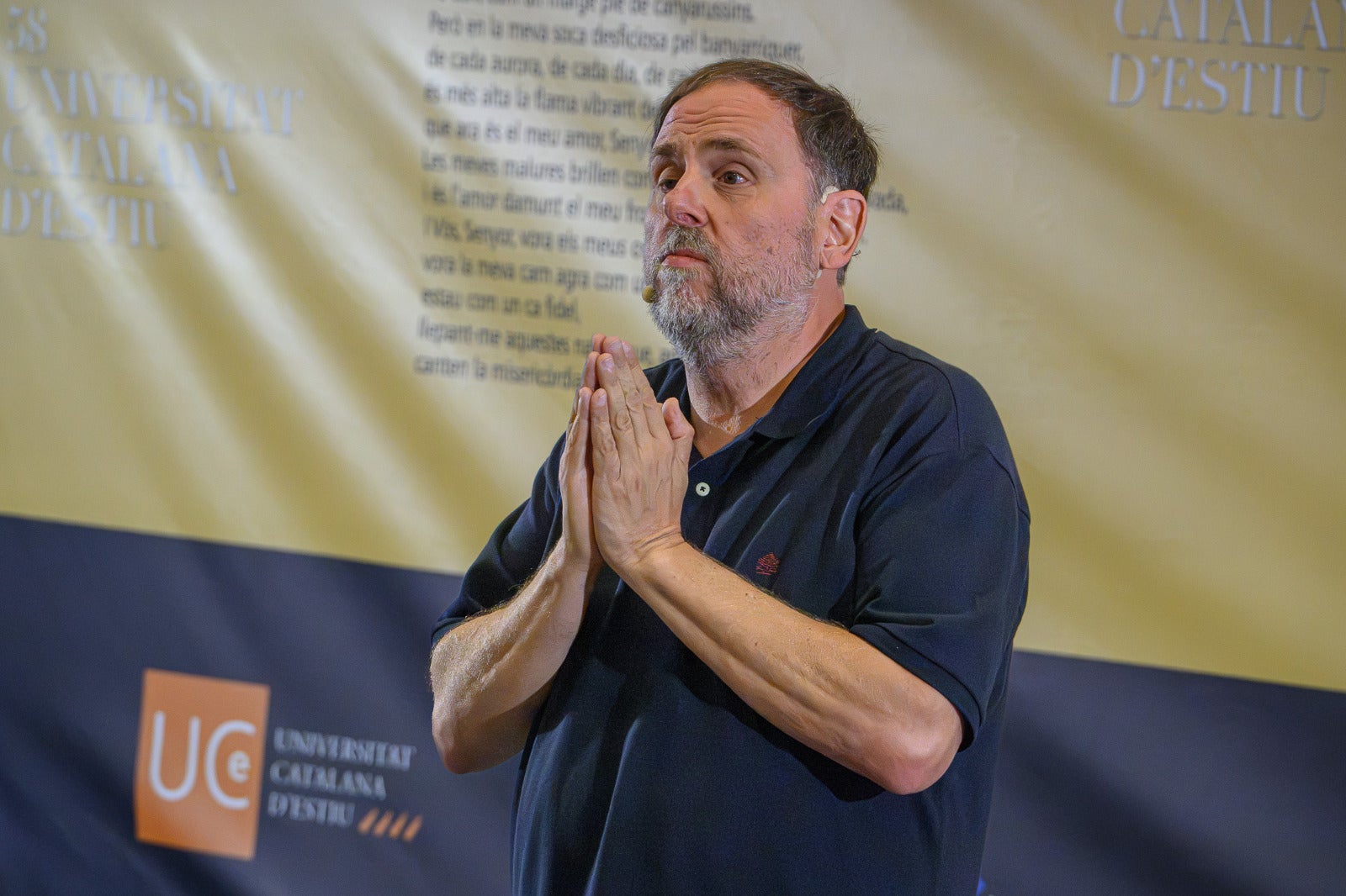 Oriol Junqueras, en un moment de la seva classe a l'UCE/Josep Maria Montaner/UCE