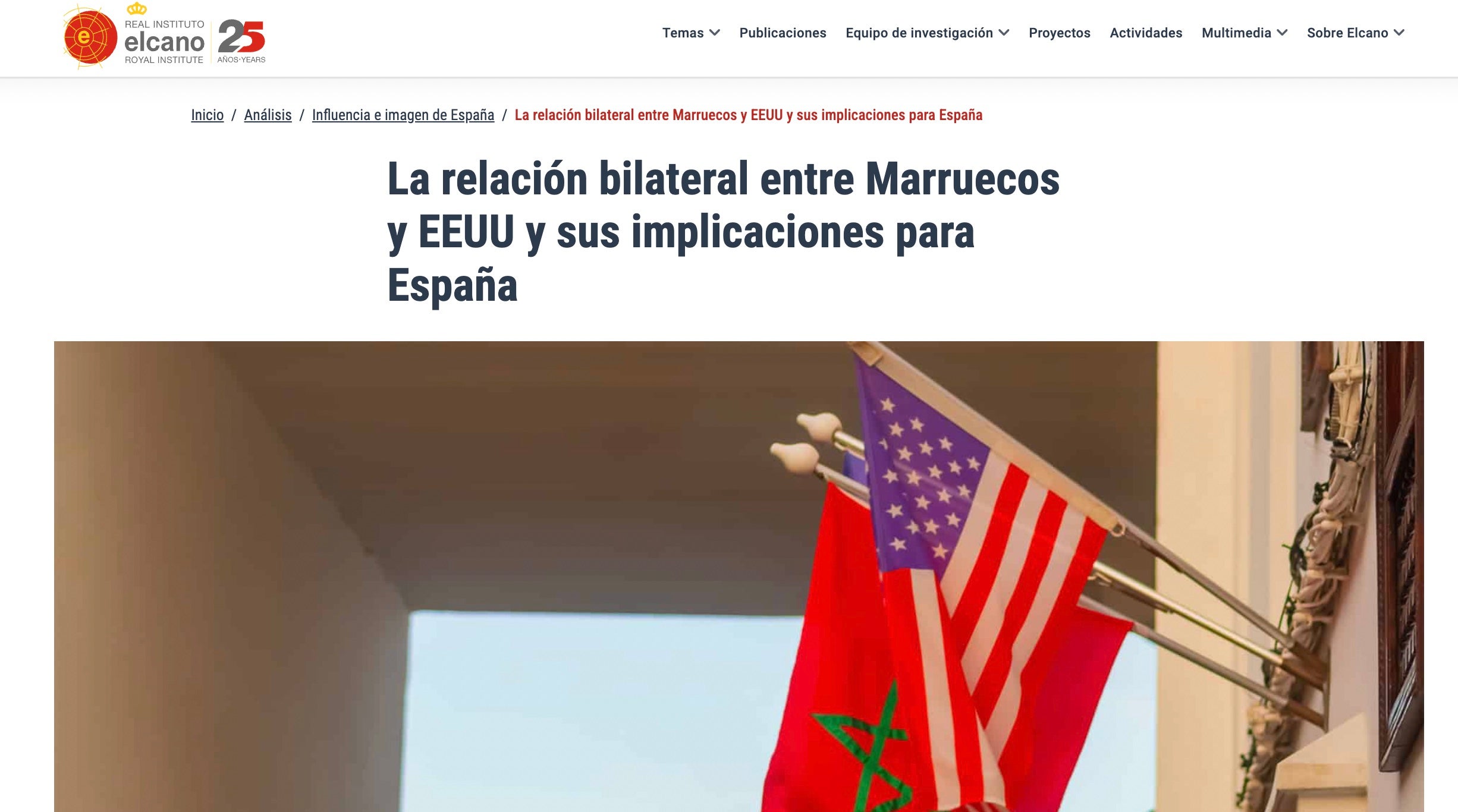 Cabecera del informe de El Elcano sobre Israel, EE.UU. y Marruecos