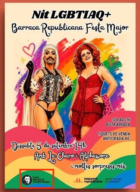 El cartell del Casal Republicà Alcalde Celestí Boada, de Santa Coloma de Gramenet, que ha indignat la els descendents del polític republicà, afusellat pel franquisme