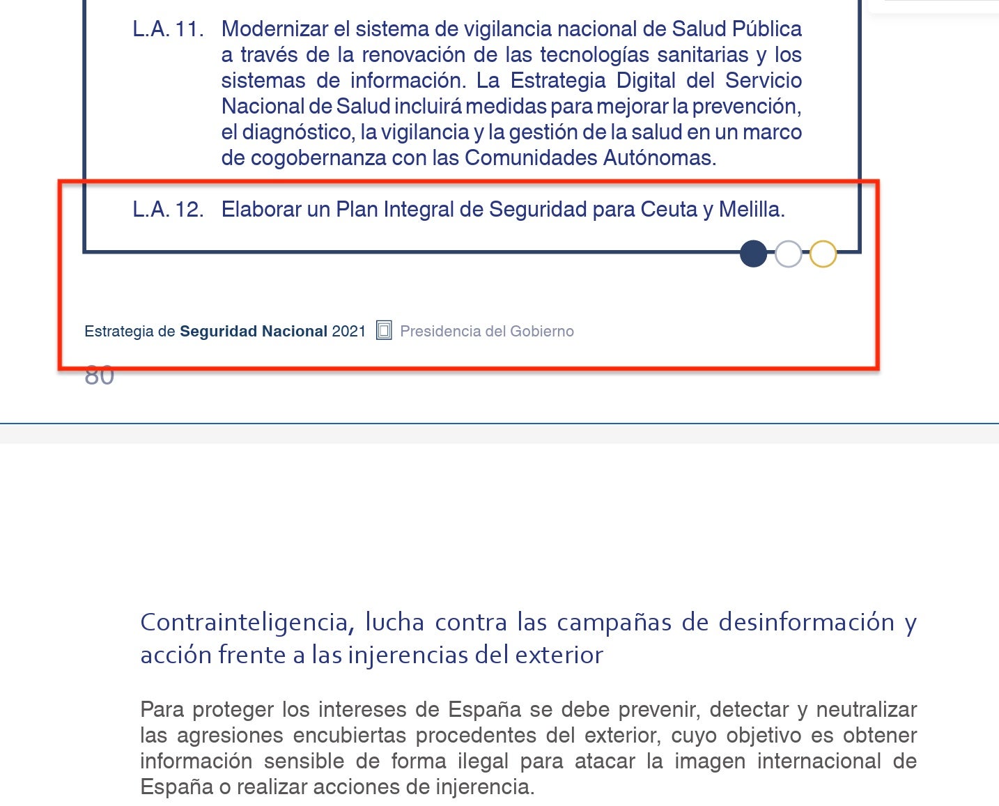 Part de l'Estratègia de Seguretat Nacional que adverteix de la necessitat d'un pla de seguretat específic per Ceuta/ESN2021