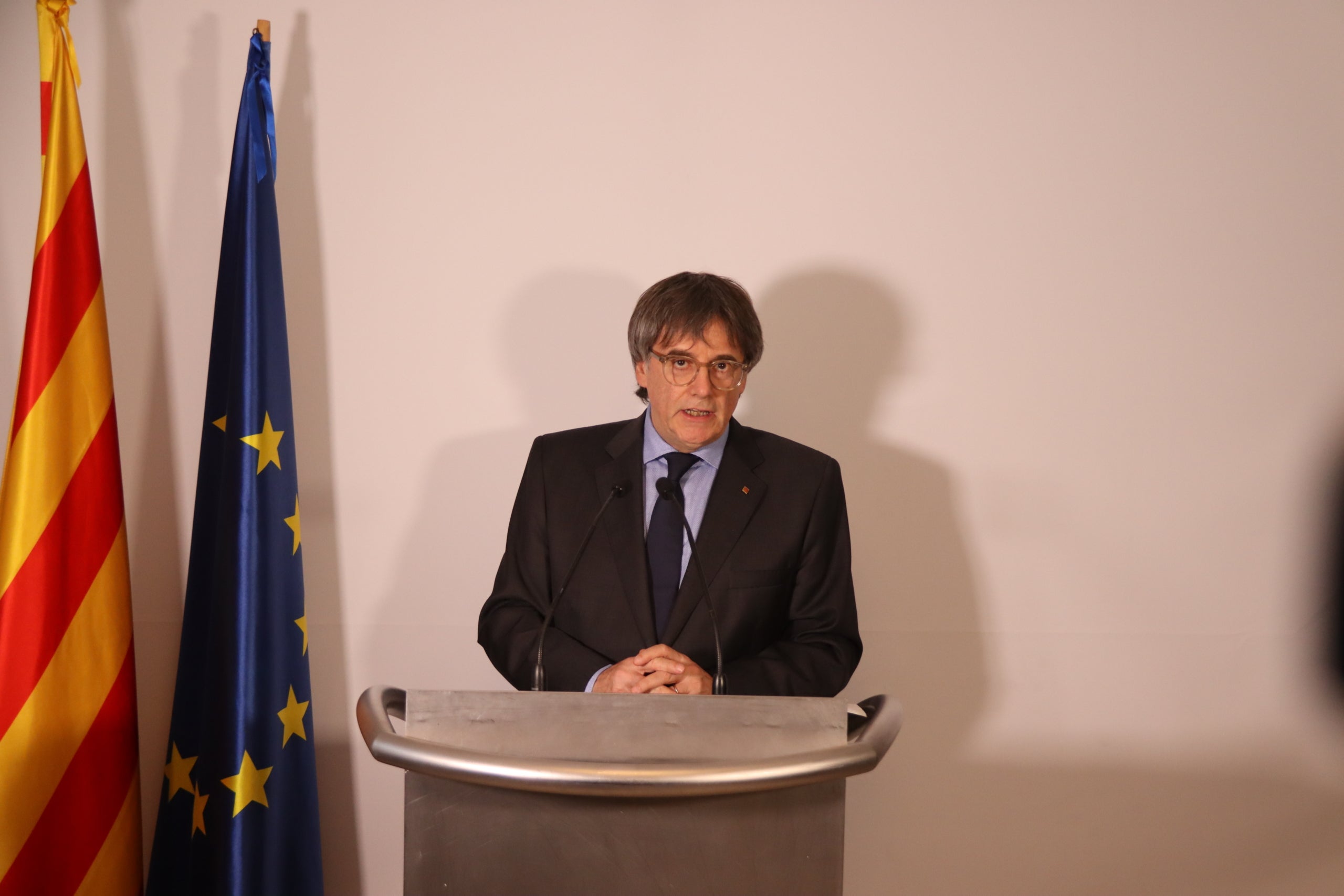 El president a l'exili Carles Puigdemont durant la compareixença de premsa a Waterloo / ACN