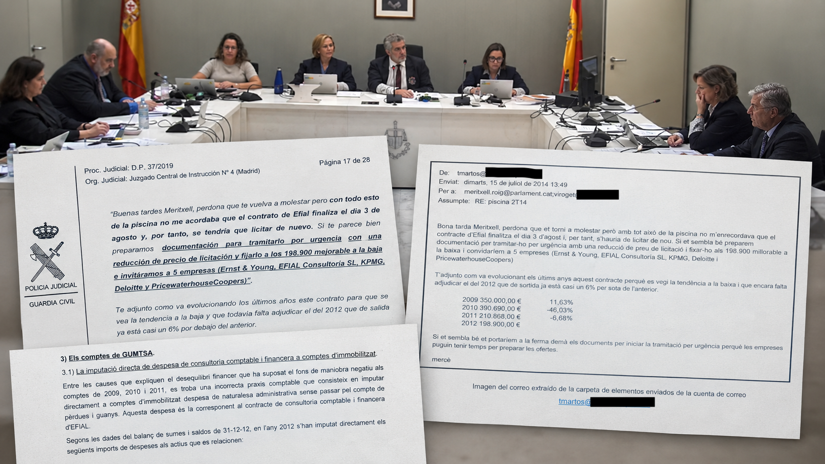 Una imagen del tribunal de Efial con los documentos que se han mostrado este jueves en Sala/QS