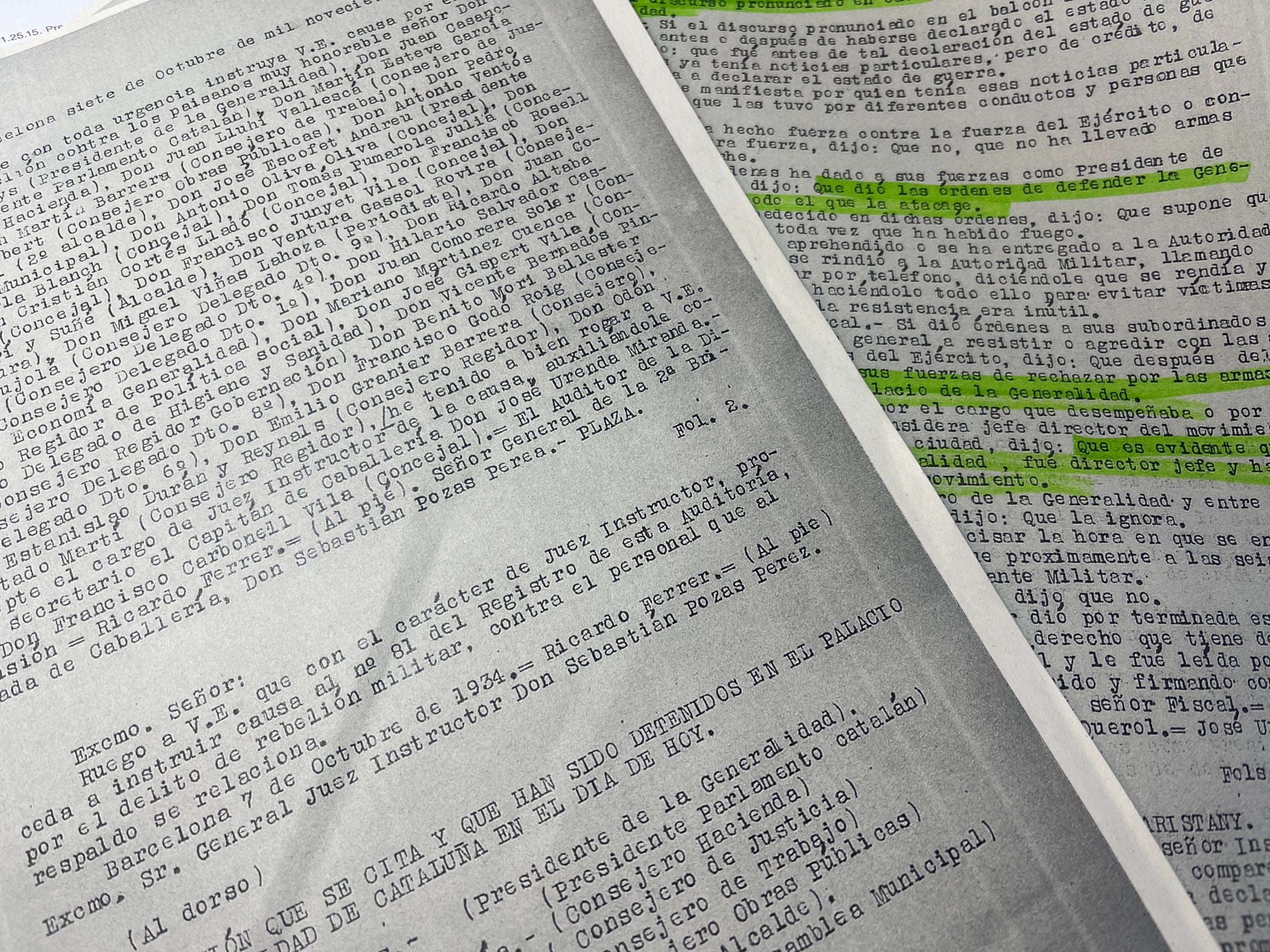 Parte del sumario de la instrucción del caso del Seis de Octubre de 1934 guardado en el Archivo de Barcelona/Archivo de Barcelona