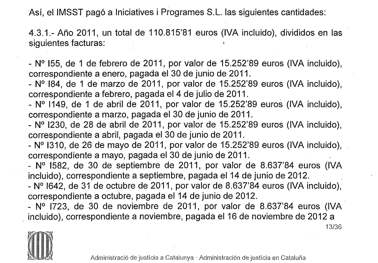 Llistat de les factures que l'IMMS pagava a Inipro/QS
