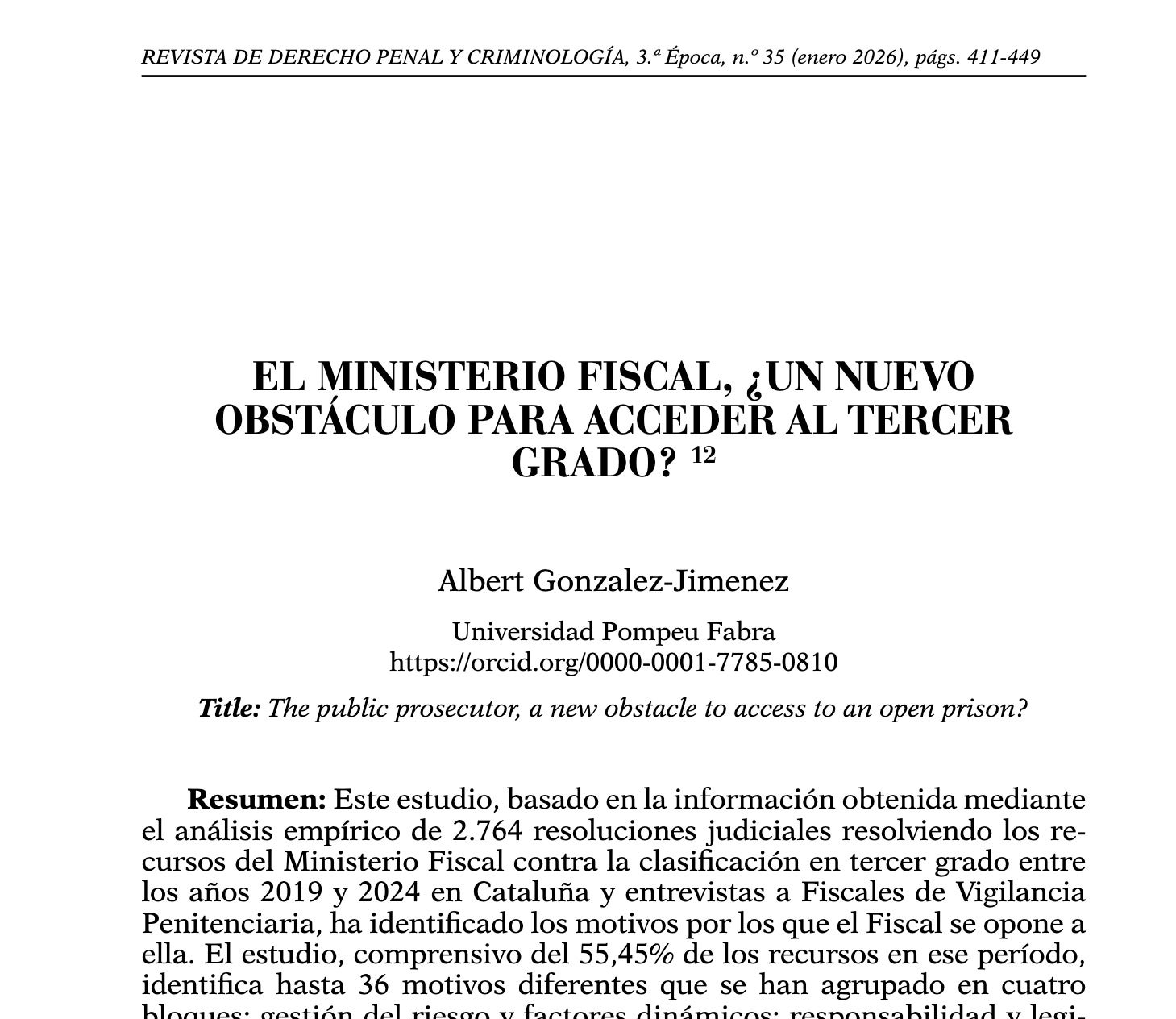 Portada del estudio de la UPF sobre la relación de la Fiscalía de Vigilancia Penitenciaria con la administración catalana/RDD