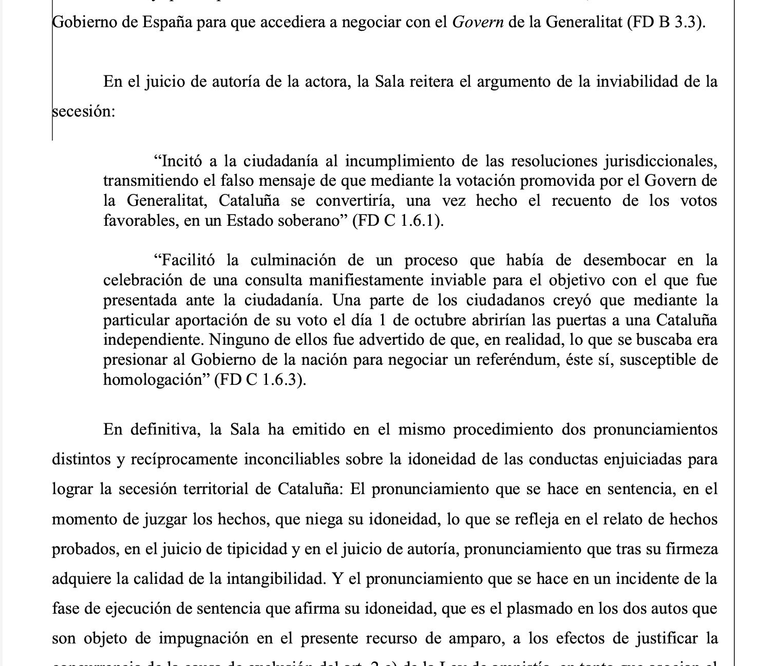 Part de la sentència on hi posen una captura de pantalla de la condemna del Procés/QS
