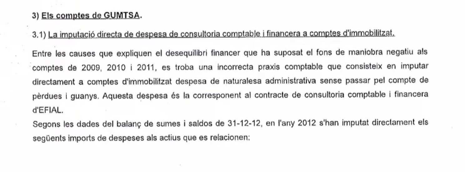 Parte del informe del interventor que advertía de las deficiencias de la relación entre Efial y Gumtsa/QS