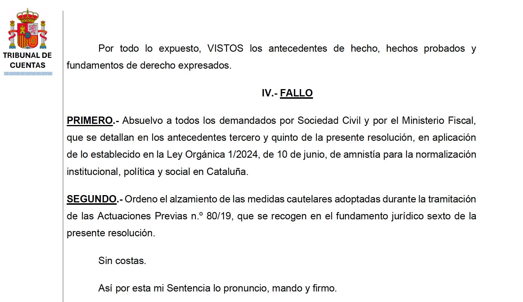 Part dispositiva de la sentència del Tribunal de Comptes/QS