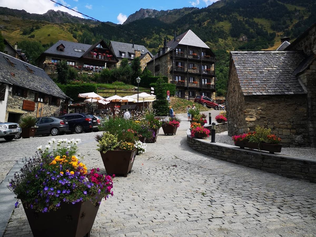 Macetas con flores dan vida a la plaza de Bagergue