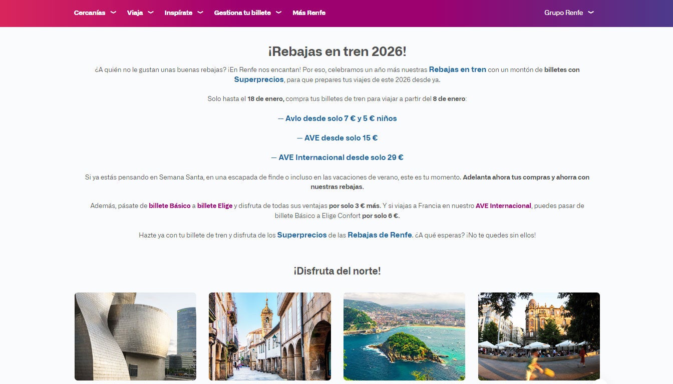 Ofertas de Renfe en su página web