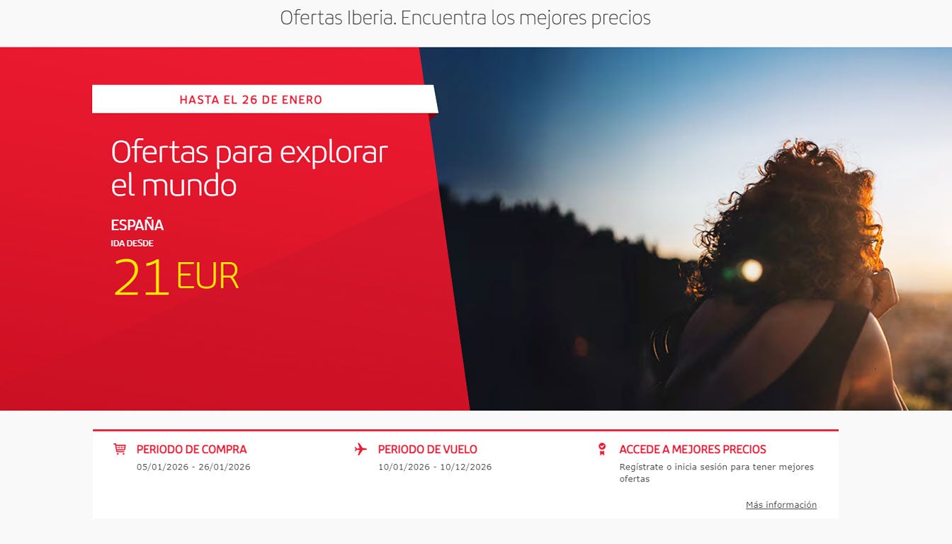 Ofertas de Iberia en su página web
