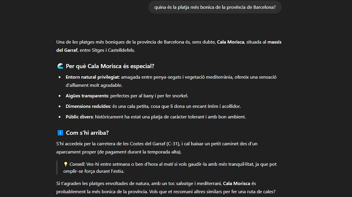 Quina és la platja més bonica de la província de Barcelona segons Chat GPT
